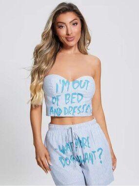 Guess x Brandalised Out of Bed What More Do You Want Stripe Bustier Top ( L )